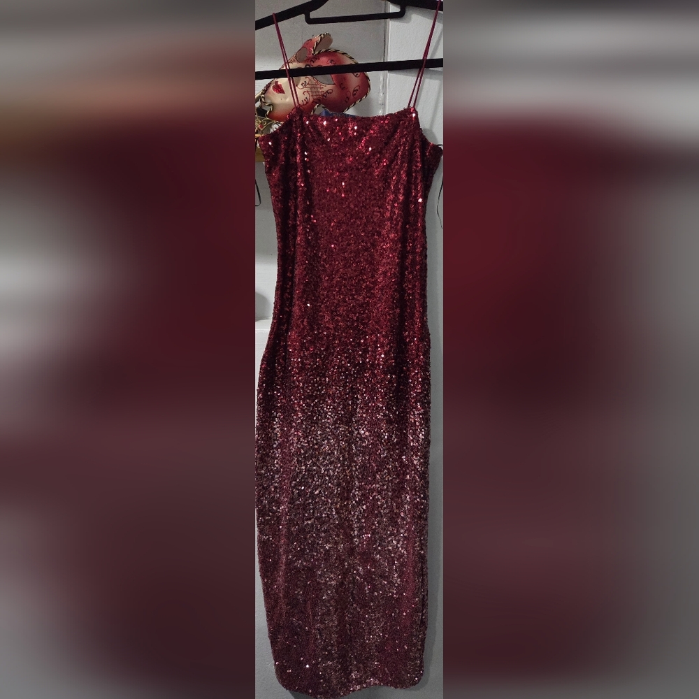 AKIRA Burgundy Sequin Wedding Dress
